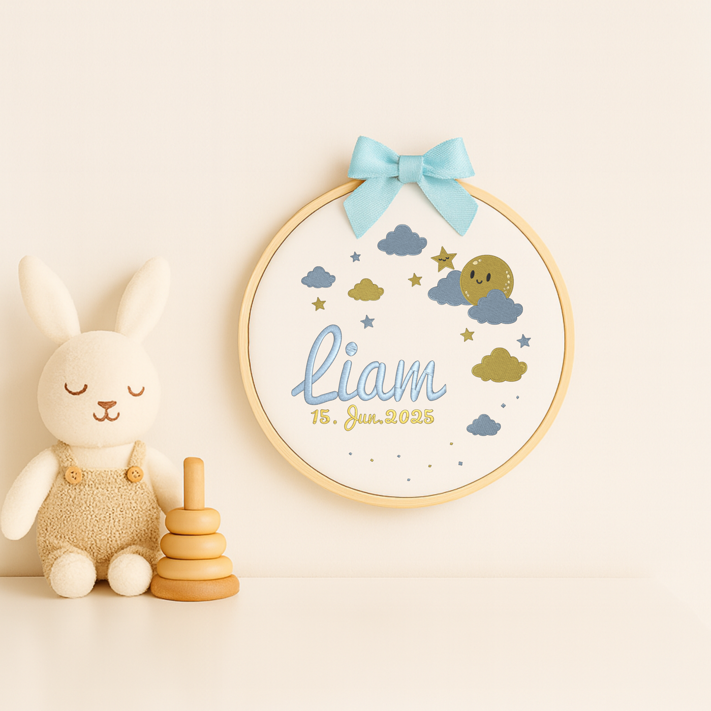 Personlig Broderad Födelsetavla Blå