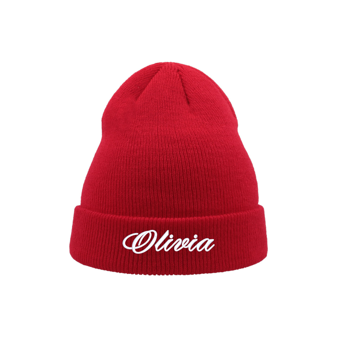 Personalized children's hat with embroidered name red