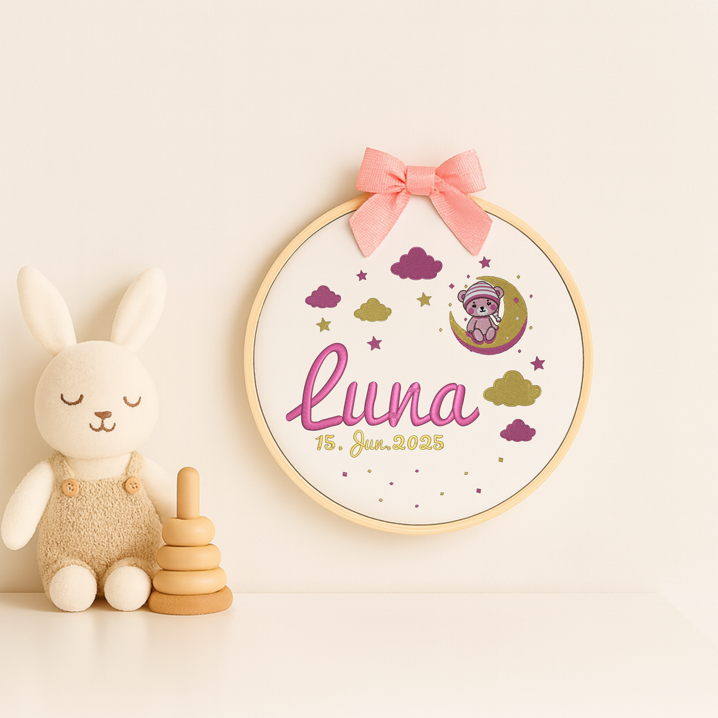 Personlig Broderad Födelsetavla Rosa
