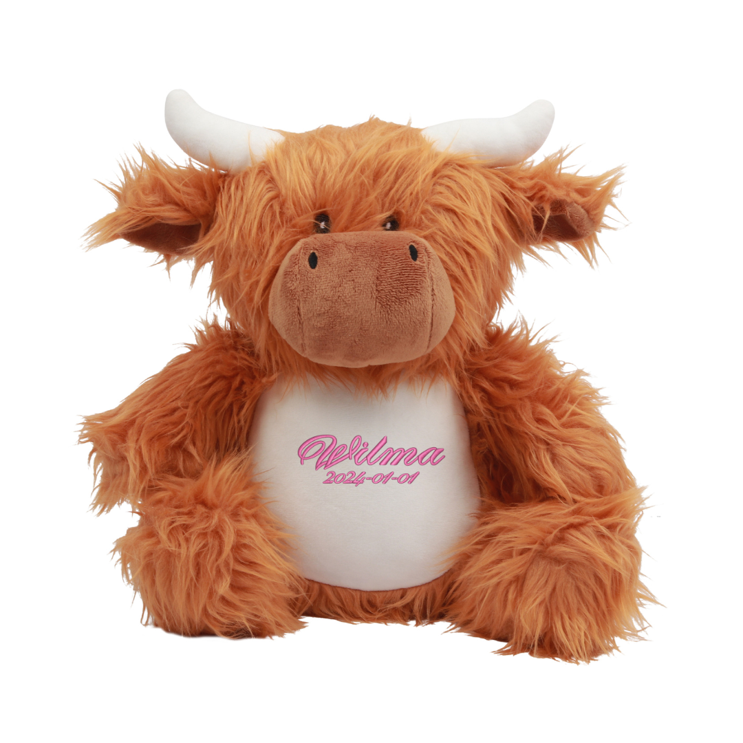 Highland Cow Med Broderat Namn