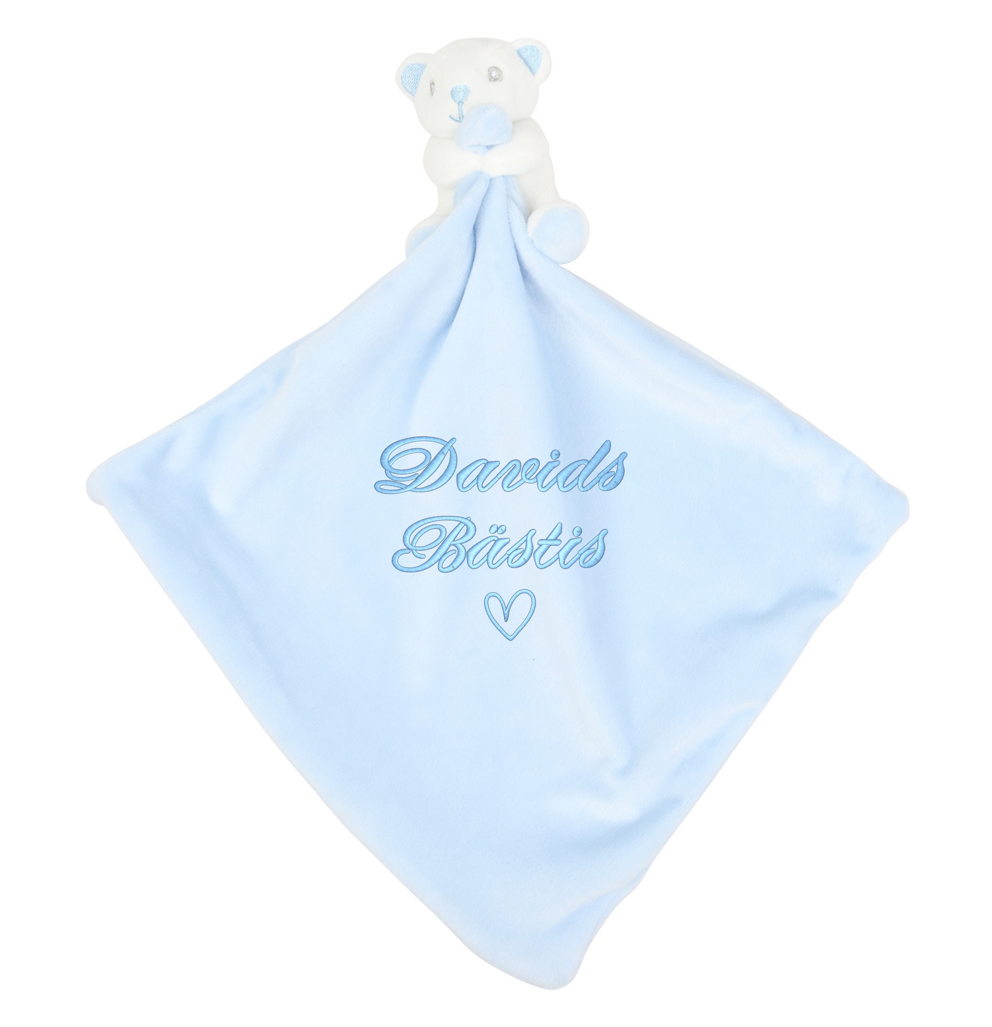 Nalle Snuttefilt Blå med Broderat namn