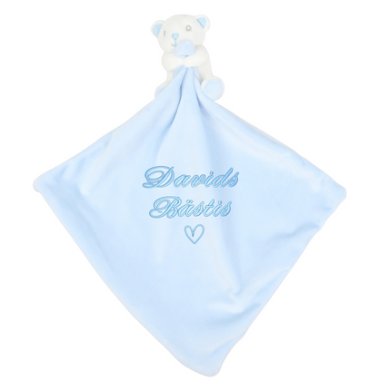 Nalle Snuttefilt Blå med Broderat namn